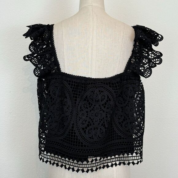 Endless Rose Black Flounce Lace Eyelet Top Size M dark Romantic Whimsy Fairy - Picture 4 of 8